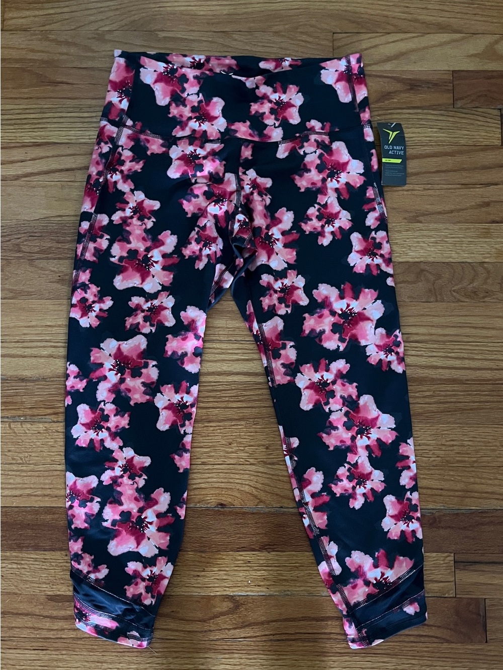 NEW Old Navy Active Go Dry Floral Leggings 7/8 Pink Gray Mesh L Go-dry Ankle